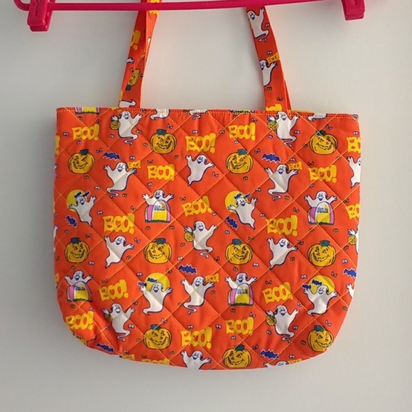 Hand Crafted Halloween Ghost Print Tote Bag with two front pockets - Picture 2 of 4